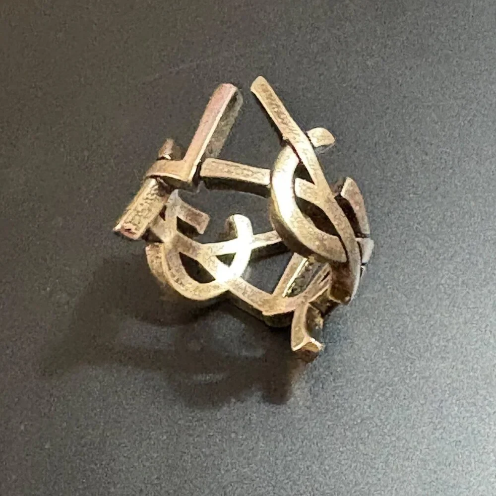 YSL Saint Laurent Cassandre Twisted Metal Ring Oxidized Silver Made In Italy 6 - Picture 3 of 10